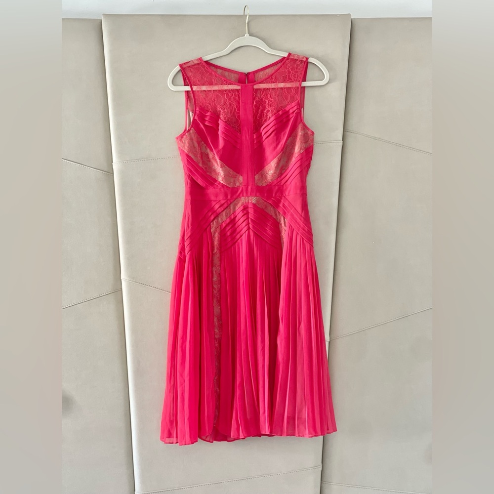 BCBGMaxAzria Vibrant Fuchsia Lace-Panel Midi Dress